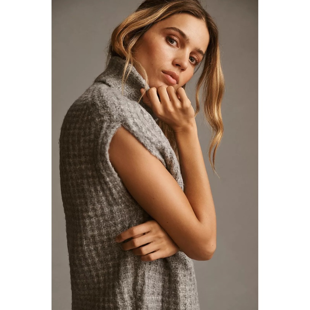 Anthropologie John + Jenn NWT Grey Waffle Knit Sleeveless Turtleneck Sweater S - Picture 3 of 13